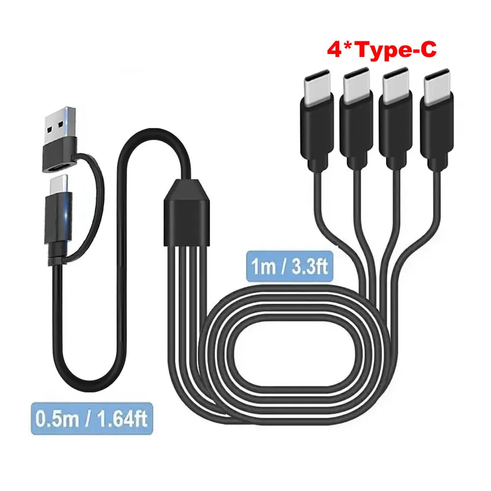 USB C Splitter Multi Charging Cable,USB A/C to Type C Charging Cord, with 4 Type-C Connectors for Cell Phones Tablets and More