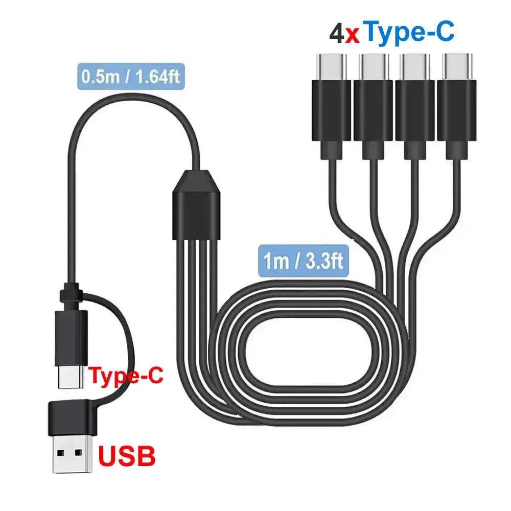USB C Splitter Multi Charging Cable,USB A/C to Type C Charging Cord, with 4 Type-C Connectors for Cell Phones Tablets and More